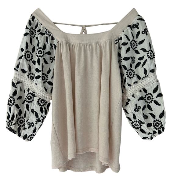 Gimmicks BKE peasant puff balloon sleeve embroidered smocked top bohemian boho M - Picture 2 of 12